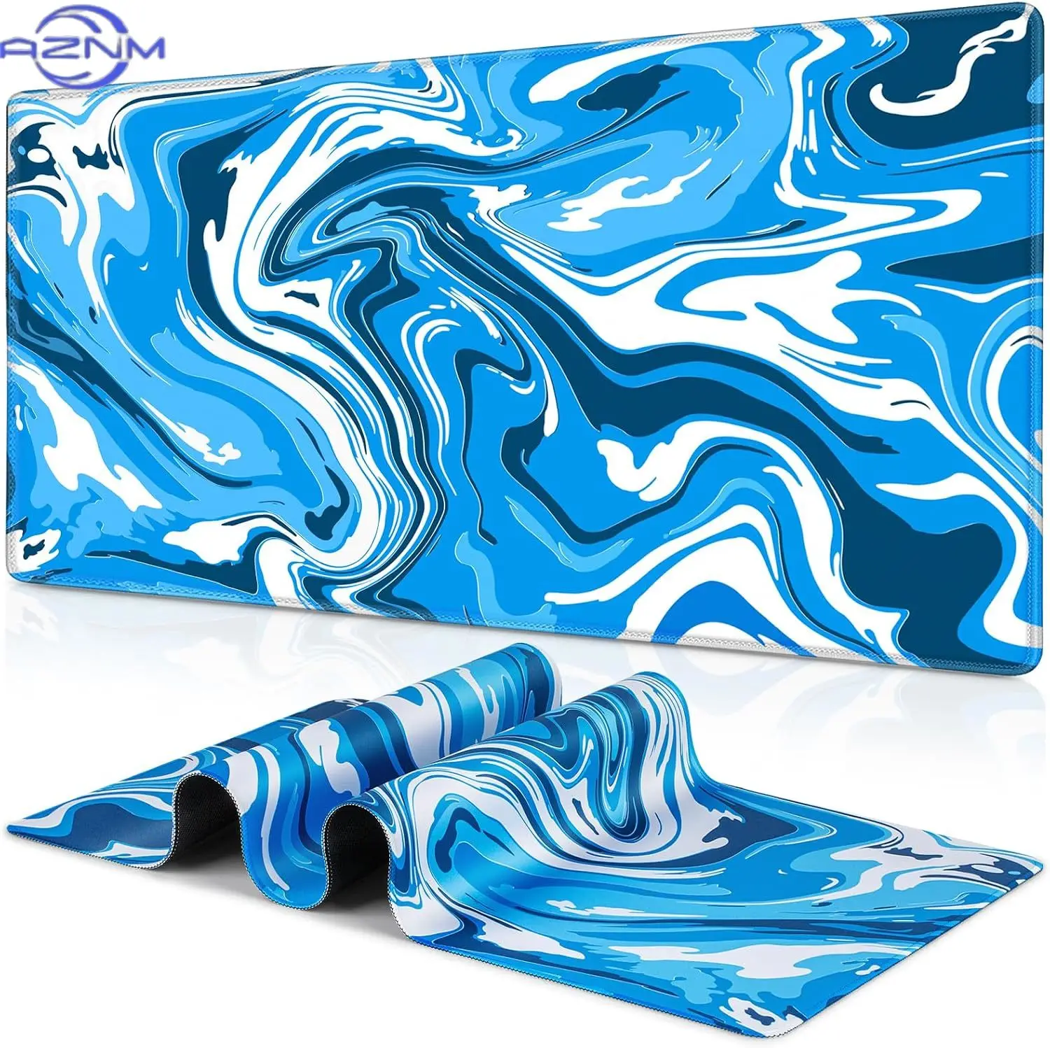 Blue White Liquid Marble Gaming Mouse Pad, Swirl Fluid Wave Print Smooth Edge Non Slip Mat Gamers Office Home Wireless Mouse Use