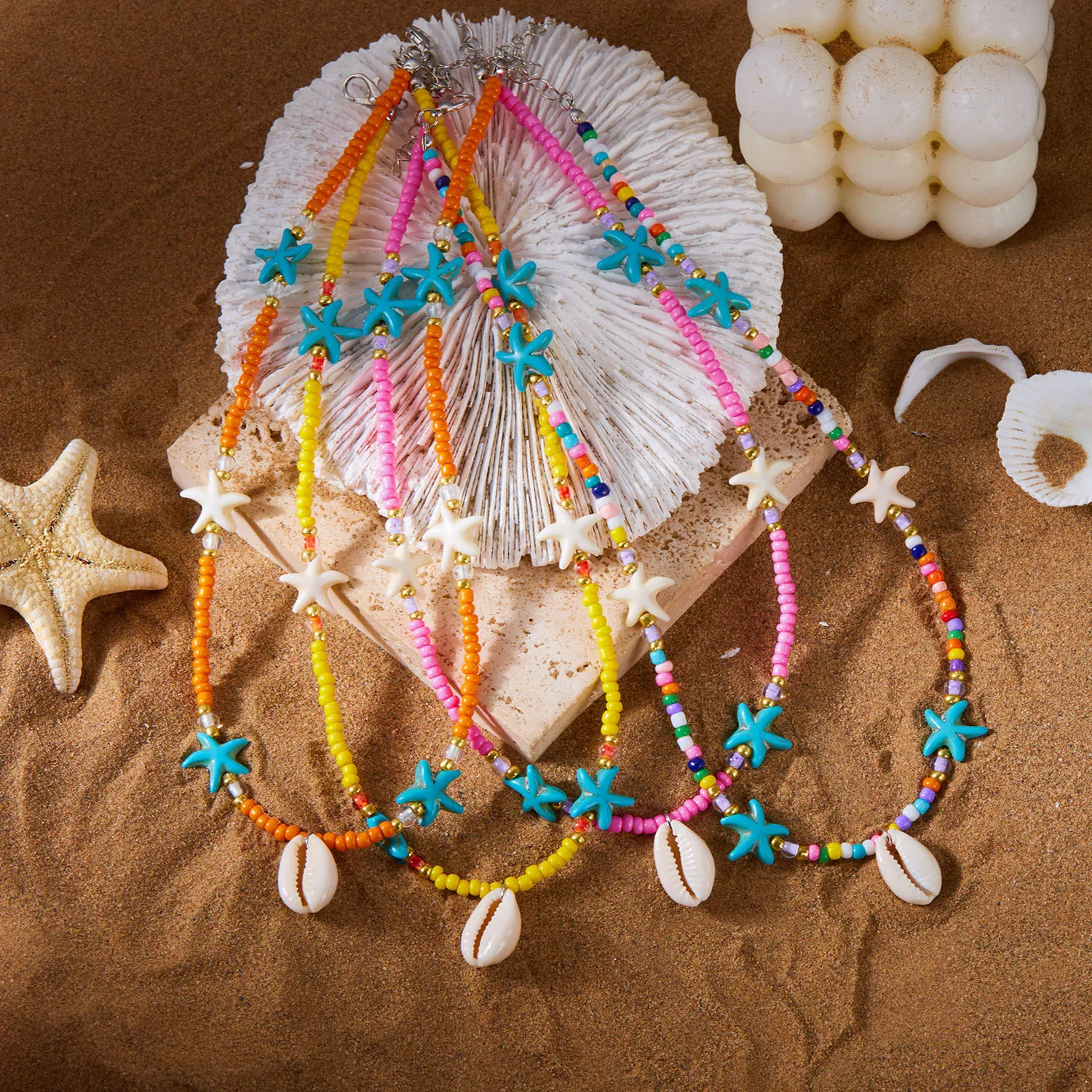Collar de cuentas de arroz de concha de estrella de mar de doble capa para mujer, Gargantilla Sexy de playa de verano a la moda, cadena para el cuello, joyería, accesorios para vacaciones