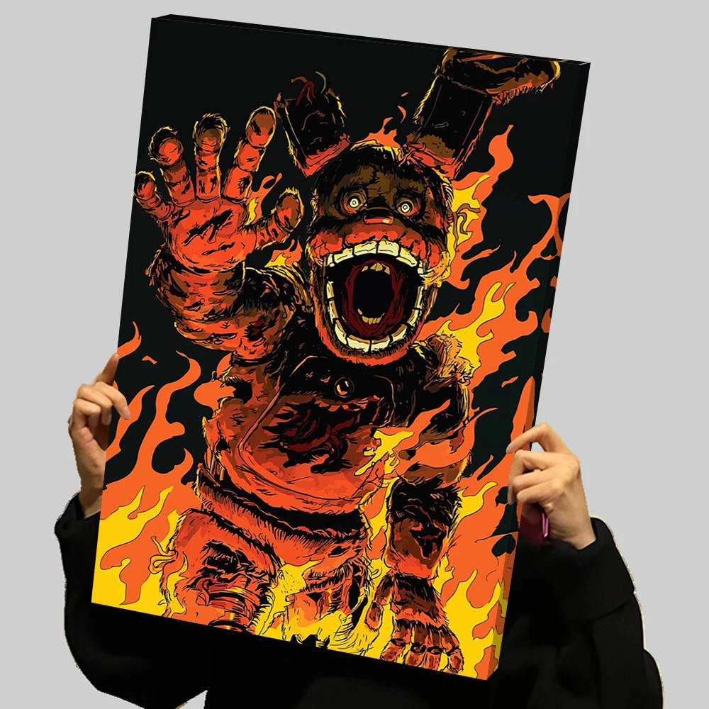 Póster con impresiones de terror de Halloween, pintura en lienzo personalizada, arte de pared, decoración Interior, cinco noches en Freddy's Burning, Freddy Fazbear