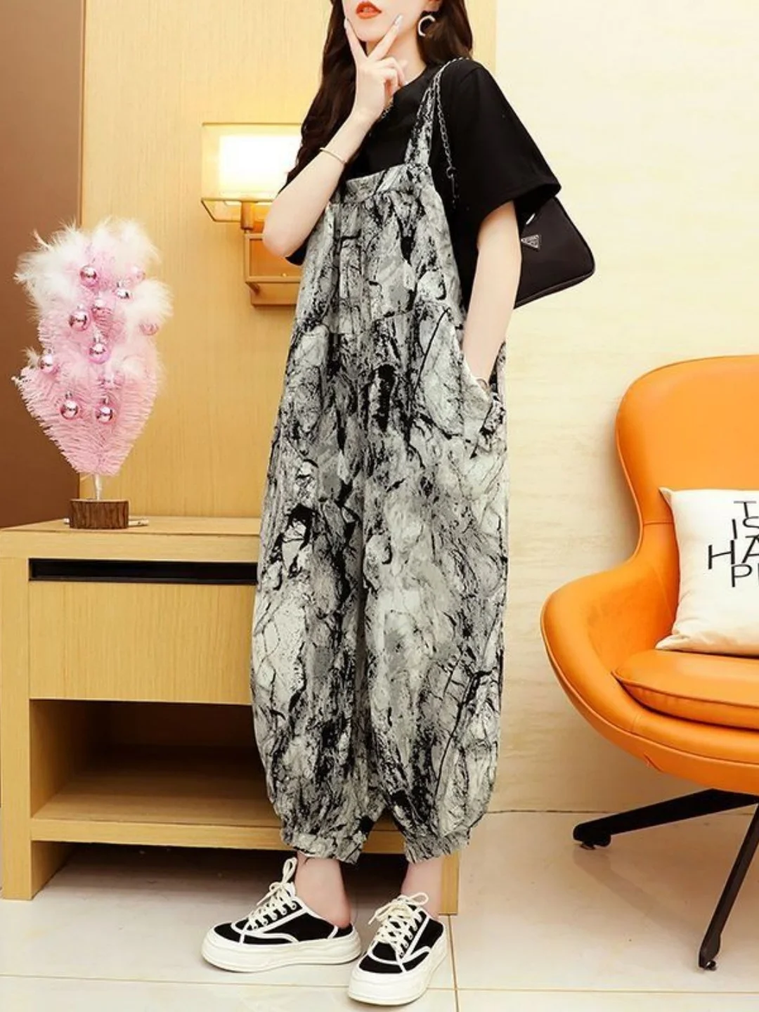 

Fashionable Breathable Short Sleeve Women's Cargo Pants Two-Piece Set Summer High Waist Long Pants Korean Style Commute Wear