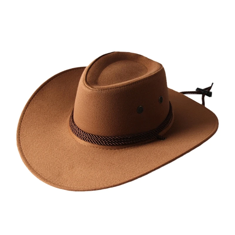 Men\'s Cool Sun Hat Solid Color Cool Western Cowboy Hat Plain Solid Color Men\'s Peaked Cap Large Western Rope Knight Cowboy Hat