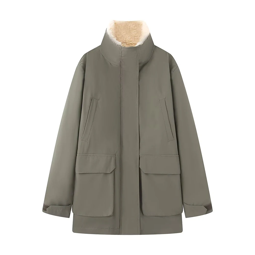 DEEABAE شتاء جديد وصول المرأة سميكة الدافئة لامب المخملية سترة المرقعة سترة ملابس خارجية معطف غير رسمي عصري