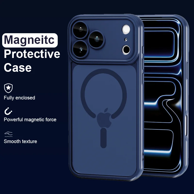 

Магнитный роскошный защитный матовый полупрозрачный чехол для объектива для iPhone 17, 13, 16, 15, 14, 12, 17 Pro Max, чехол для беспроводного зарядного устройства Magsafe