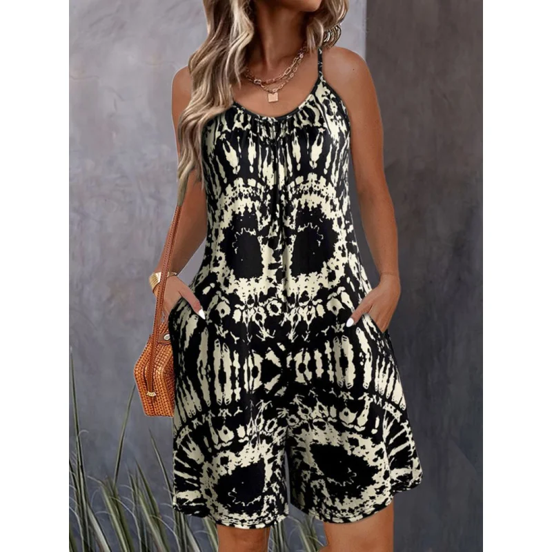 

Новый стиль, свободный комбинезон больших размеров с принтом из искусственного шелка, шорты для отдыха, пляжный халат с защитой от солнца