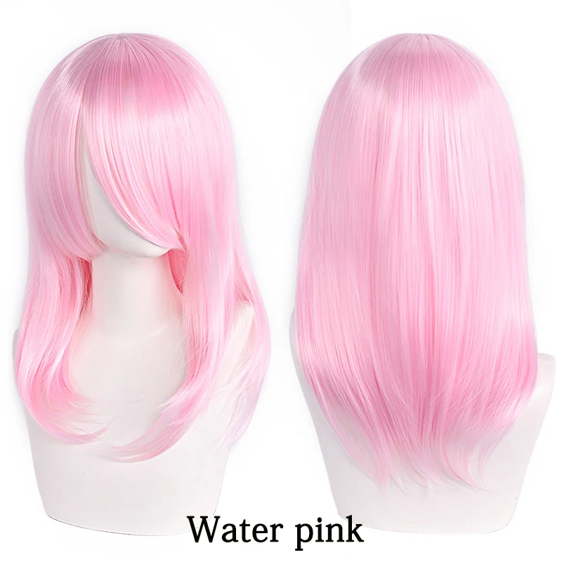 Cabelo de 16 polegadas com pontas internas e franja, cabelo sintético cosplay, adequado para fantasia de festa com tema de Halloween, peruca lolita