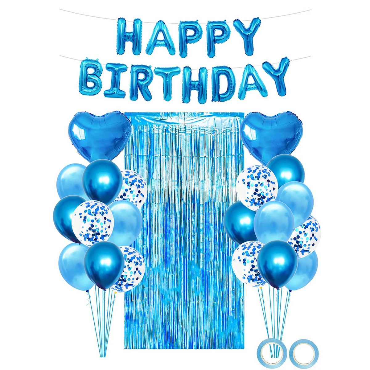36Pcs Mixed Balloons Happy Birthday Party Decoration Metallic Foil Tinsel Curtain Background Boy Grils Birthday Party Decoration