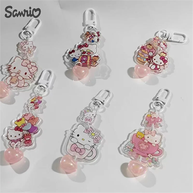 New Sanrio Doll Keychain Anime Hello Kitty Pendant Keyring Sweet Heart Girls Acrylic Keychains Children Kawaii Christmas Gift