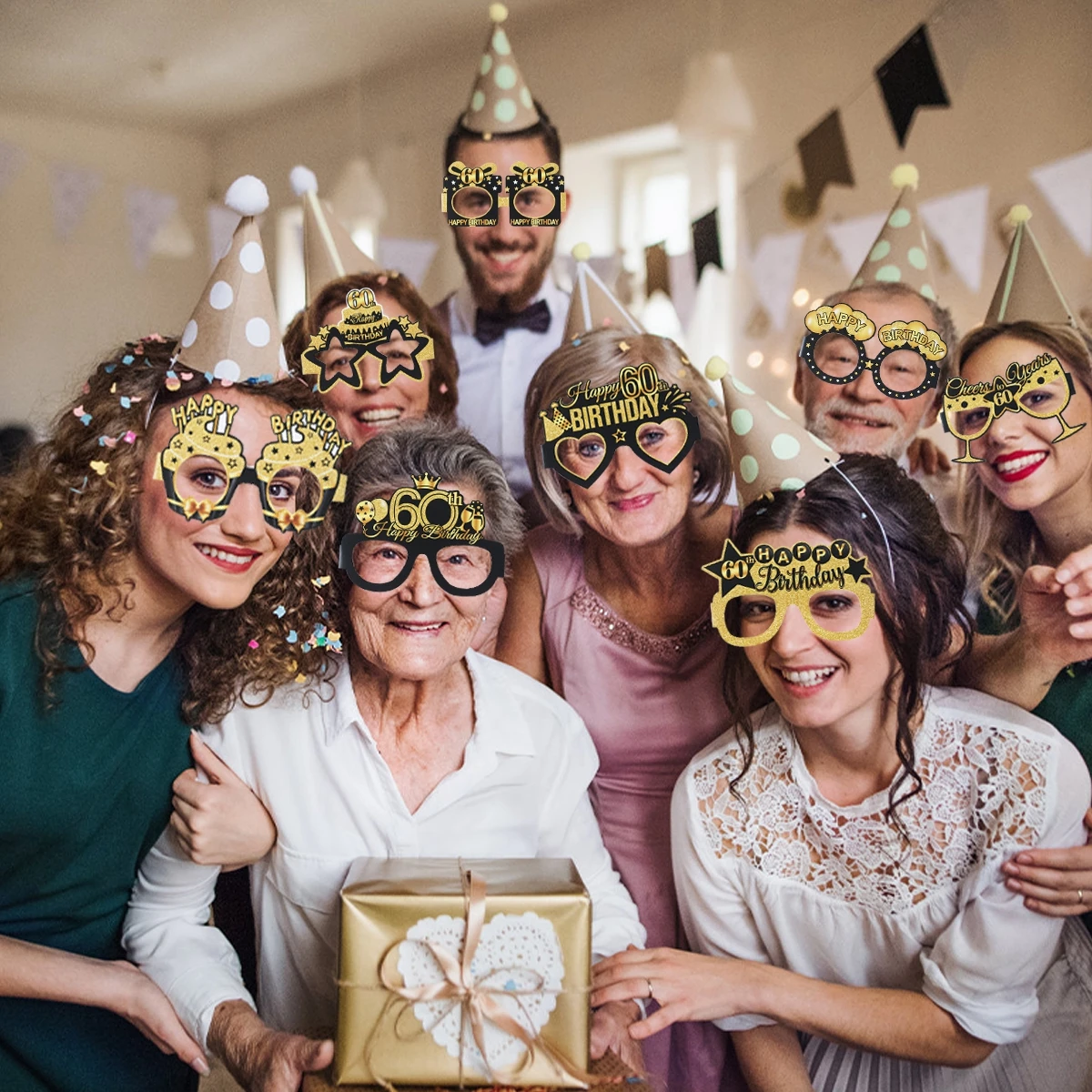 Gafas de papel de cumpleaños de oro negro, decoración de fiesta de cumpleaños de 18, 40, 50 y 60 años, accesorios para fotos, regalos de bricolaje