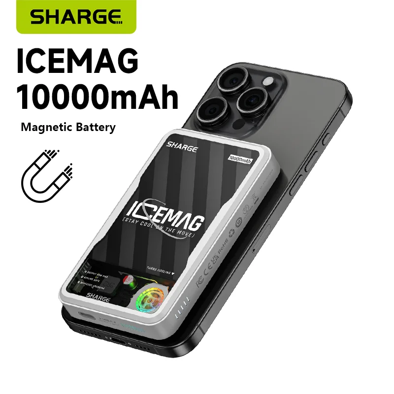 SHARGE Power Bank 10000mAh Magnetic Wireless Fast Charge 20W With Active Cooling Fan Auto-wake for iPhone 15 14 Pro Max Magsafe