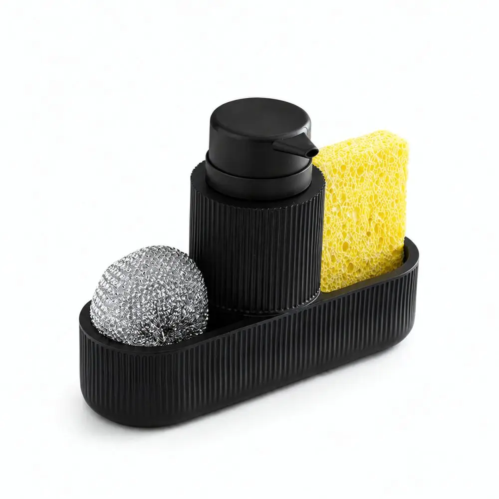 Modern Black Soap Pump Dispenser And Sponge Holder Combo Kitchen Sink Organizer Resin Liquid Dish Soap Container Accessory