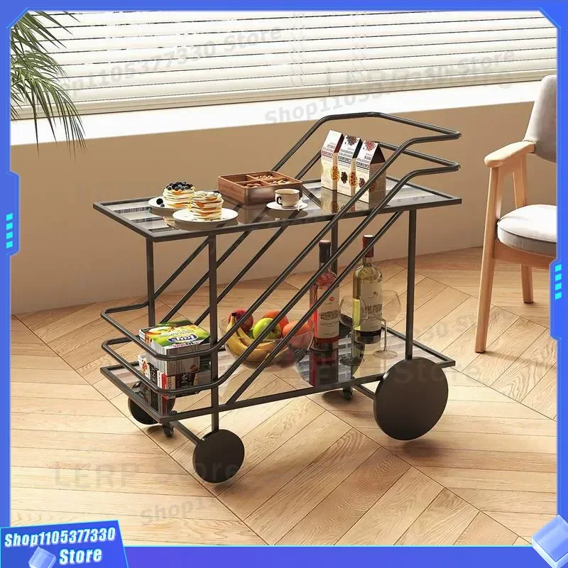 Nordic Style Commercial Food Trolley High End Bar Cart Restaurant Wine Storage Rack Mobile Delivery Service Caddy for Hotel