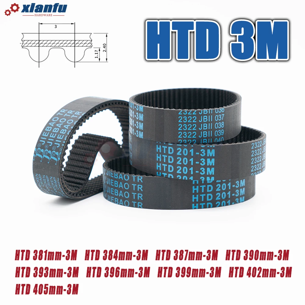 HTD 3M Rubber Timing Belt Closed Loop Perimeter HTD3M 381 384 387 390 393 396 399 402 405mm Drive Transmission Width 5~30mm CNC