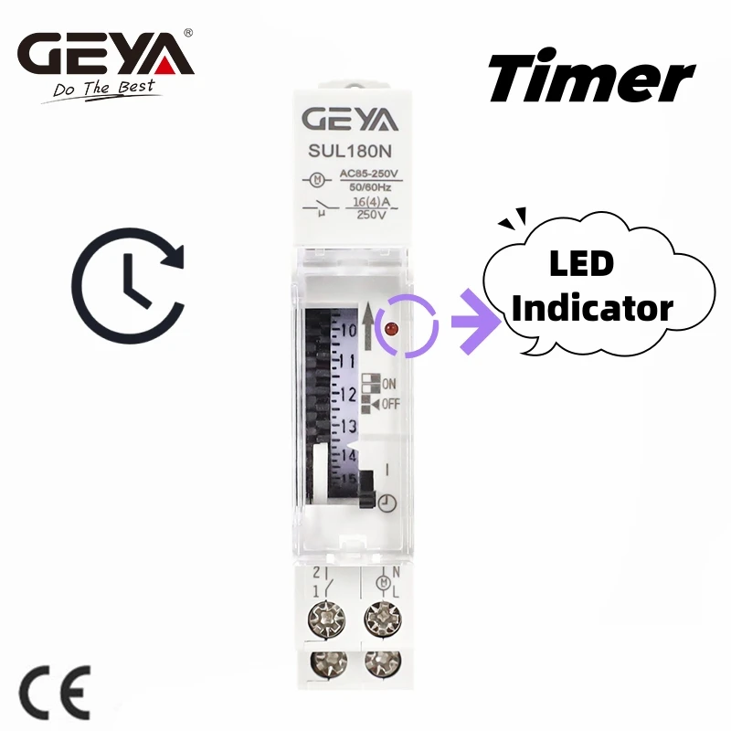 Geya Sul180n 15 Minutos Temporizador Mecânico 24 Horas Programável Trilho Din Interruptor de Tempo Relé Temporizador 16a 85250vac