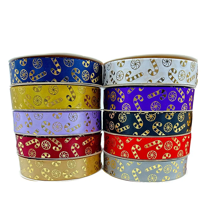 2.5cm 48/96/144Yard Satin ribbon Gold Candy Christmas Barto Badge Xmas tree decor ribbons DIY bowtie F Headband gift packaging