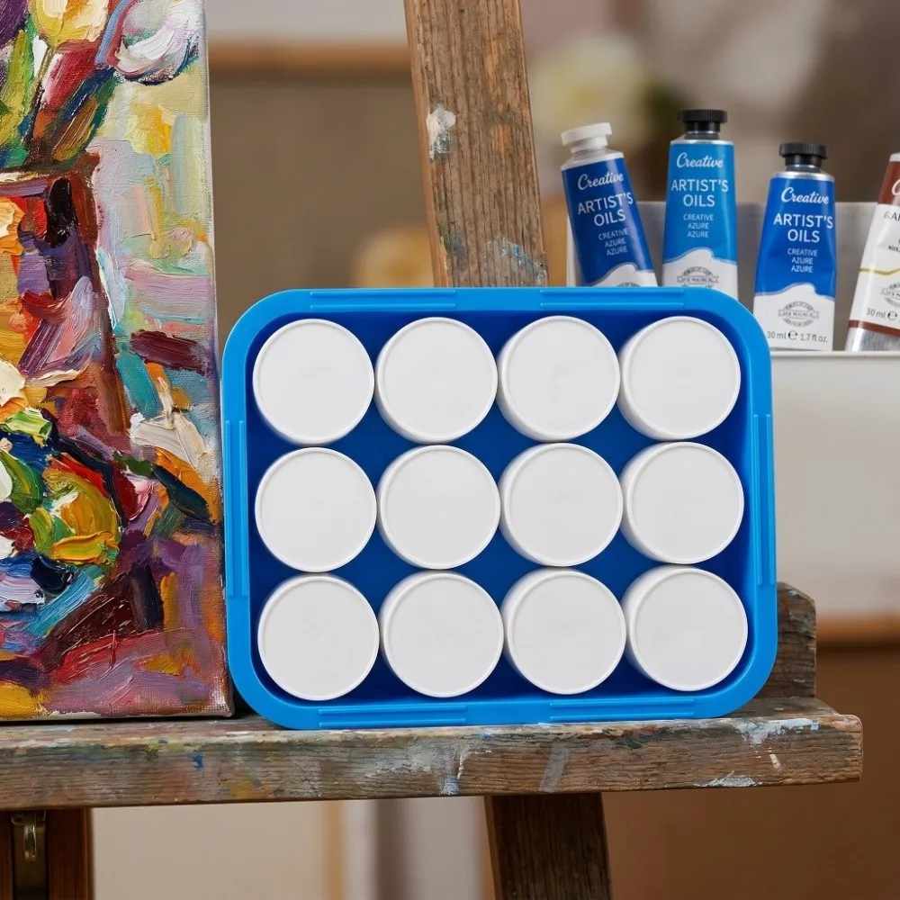 

12PCS Built-in Cup Groove Paint Palette Smooth Inner Wall Lightweight Art Color Palette Solid Painting Mixing Box