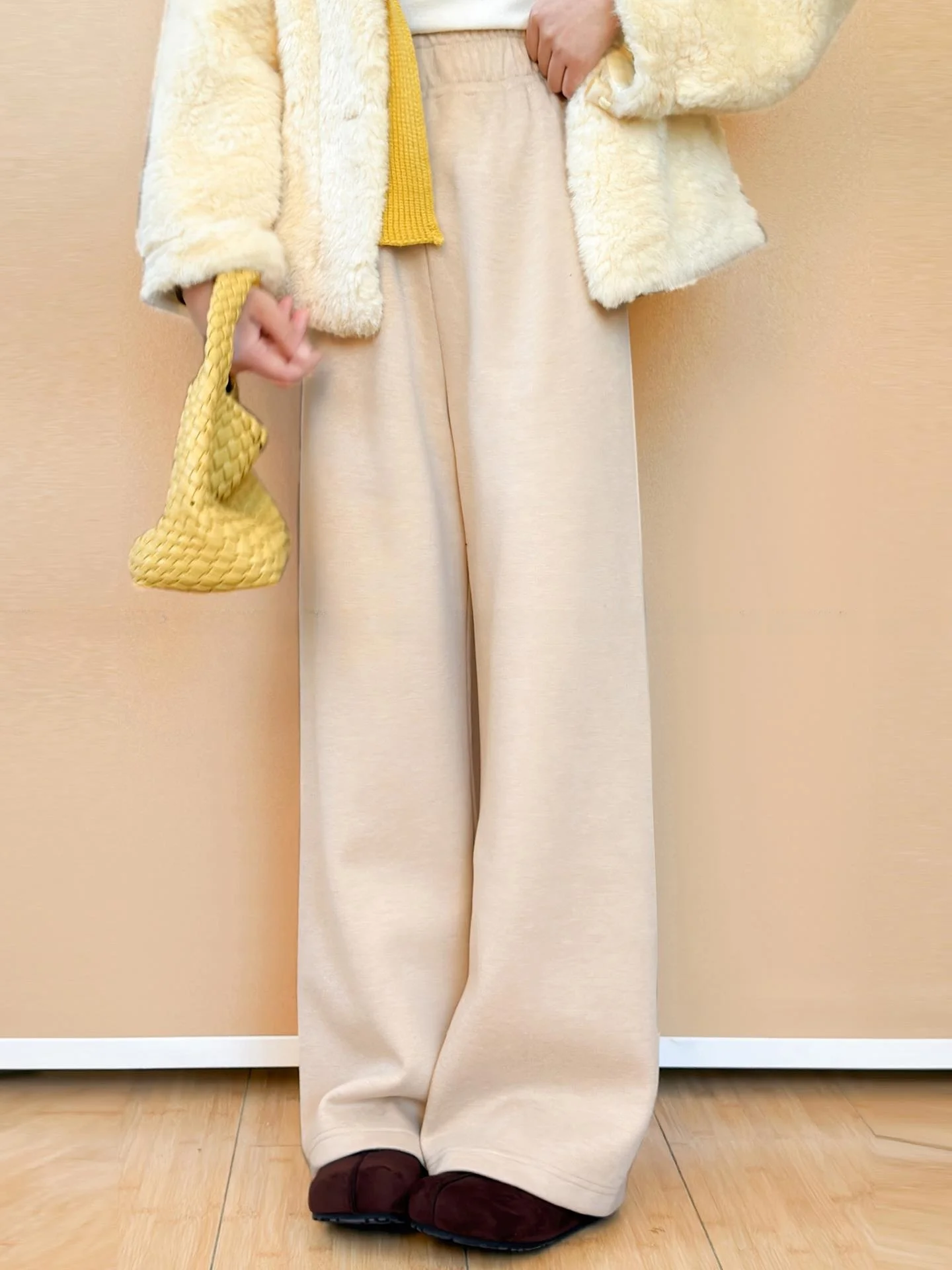 

Утепленные брюки из ацетатной шерсти для женщин: повседневные, с высокой талией, прямого кроя, теплые, однотонные, в корейском стиле