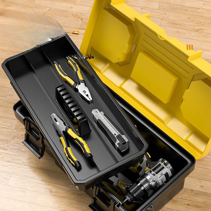Large Capacity 18 20 23 Inch Yellow Black Tool Box Flip Top Lid Comfortable Handle  Tool Storage Caja De Herramientas Toolbox