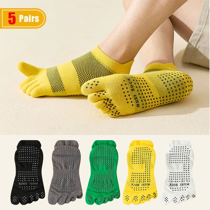 5 Pairs Five Finger Socks Yoga Pilates Mens Cotton Non-Slip Mesh Solid Simple Compression Casual Fitness Sport Boat Toe Socks