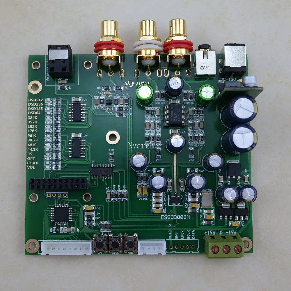 Nvarcher ES9038Q2M I2S IIS DSD Coaxial Fiber SPDIF Digital Audio DAC Decoder Board With Screen 32bit 384k DSD25