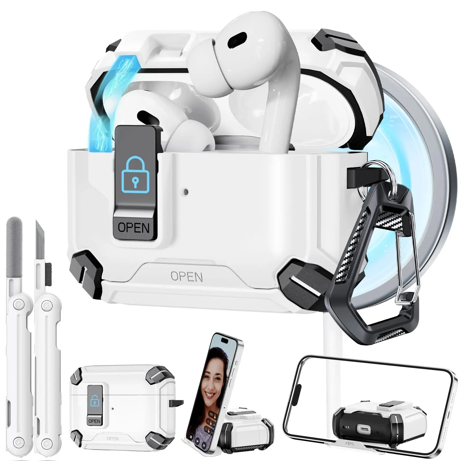 for new airpods pro 3 case with Secure Lock Clip Automatic Pop-up Case Full-Body Shockproof Protective Cover for AirPods Pro2 3