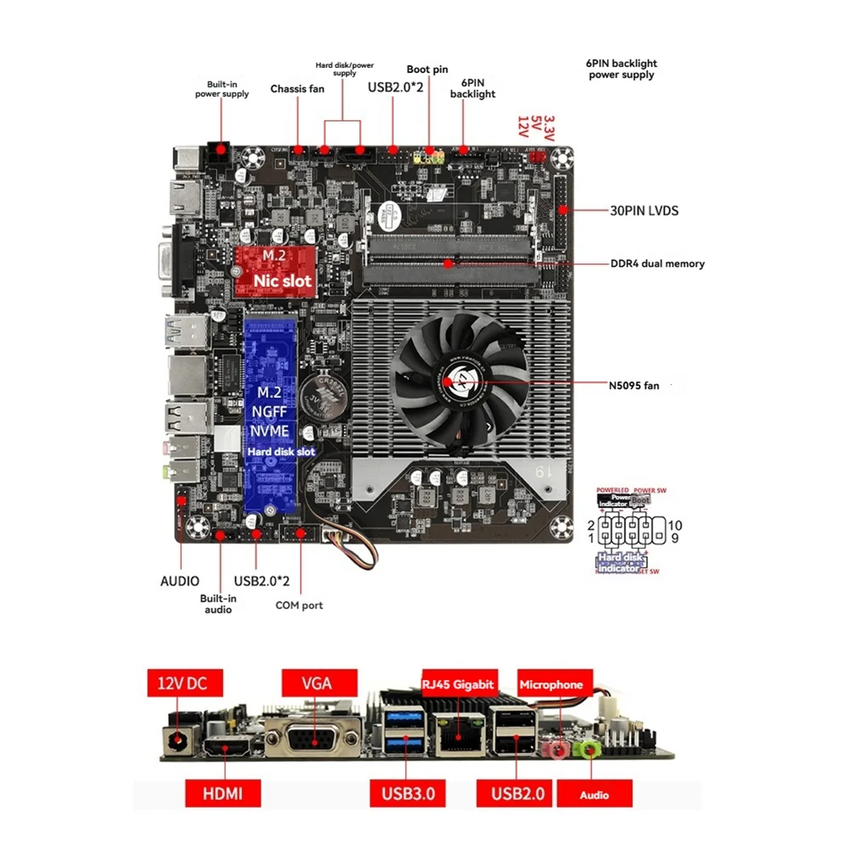 

N5095 Thin ITX Motherboard DOR4 16G Quad Core Office Home Computer Mini Host Motherboard Industrial Control Motherboard