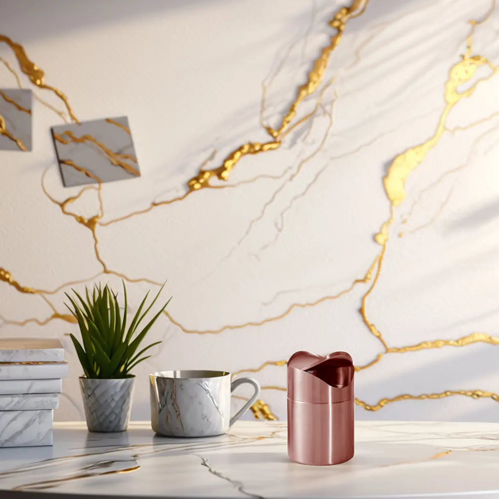 

Stainless Steel Trash Gold Mini Desktop Garbage Bin For Car Office Kitchen Countertop Tabletop Waste Container Metal