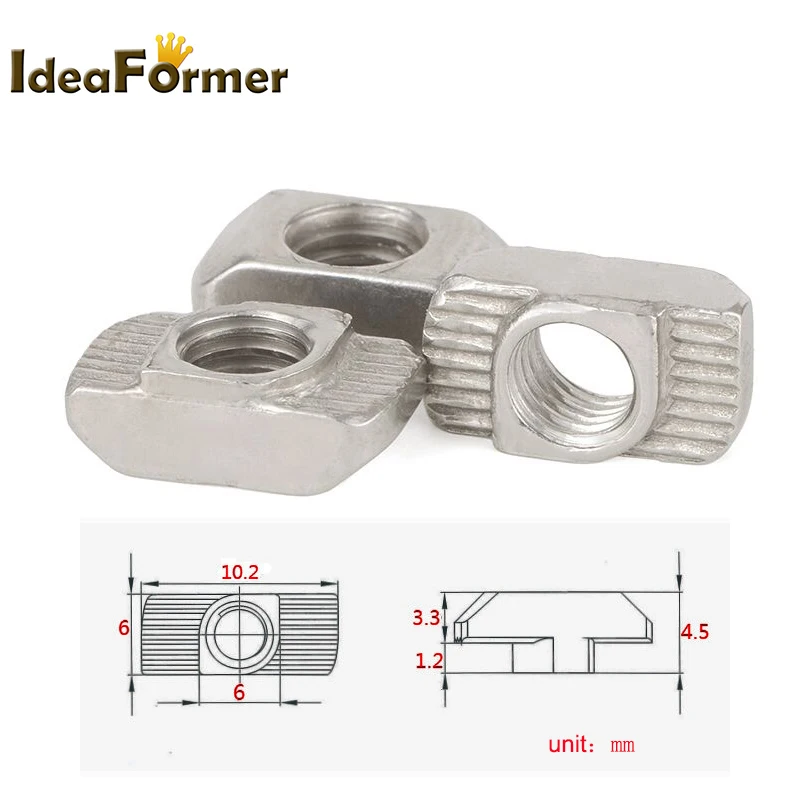 50pcs M3 M4 M5 2020 Series T NUT T Slot Hammer Aluminum EU Standard Nickel Plated Profile Accessories Carbon Steel Connector