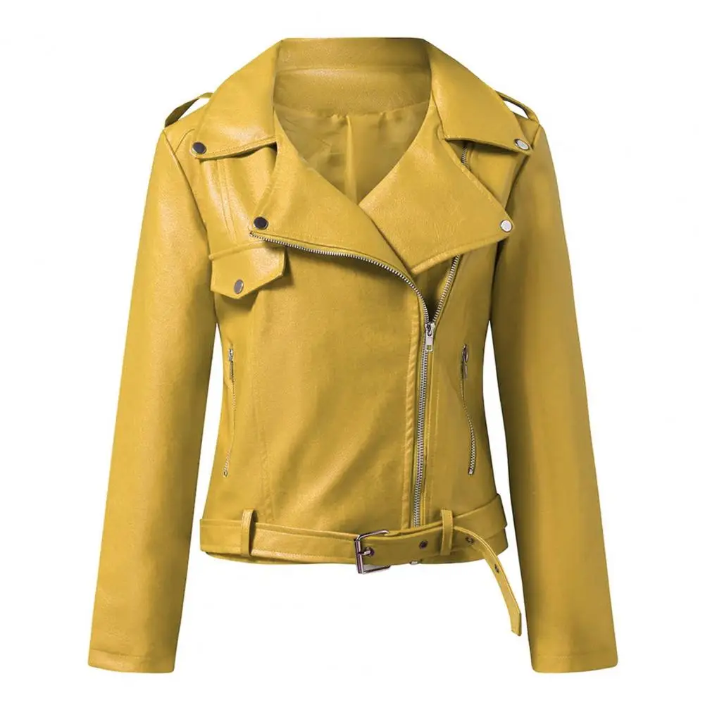 Chaqueta holgada de piel sintética para mujer, abrigo corto Vintage con cuello vuelto y cremallera, abrigo elegante de estilo motocicleta para primavera, chaqueta de PU