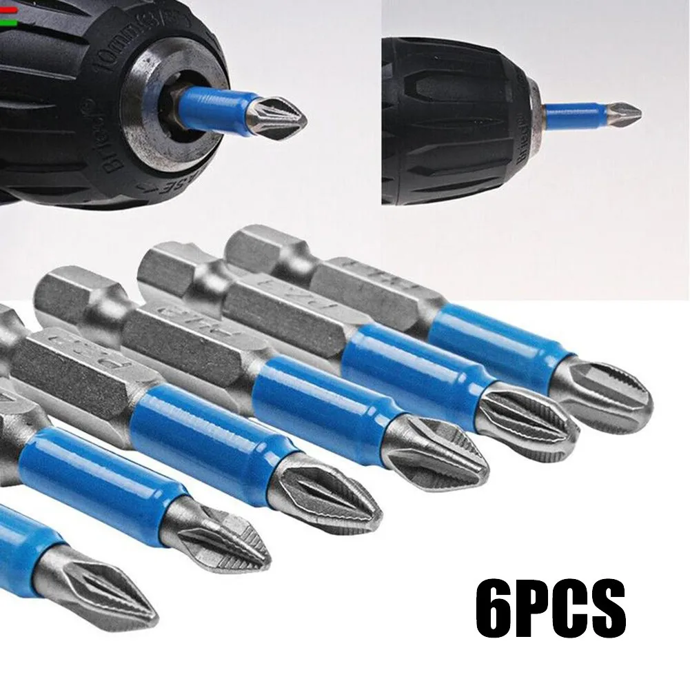 

6Pcs Non-Slip Magnetic Screwdriver Bit Set 50mm 1/4" Hex Shank Phillips/Cross Head Screwdriver Drill Bit PH1/PH2/PH3/PZ1/PZ2/PZ3