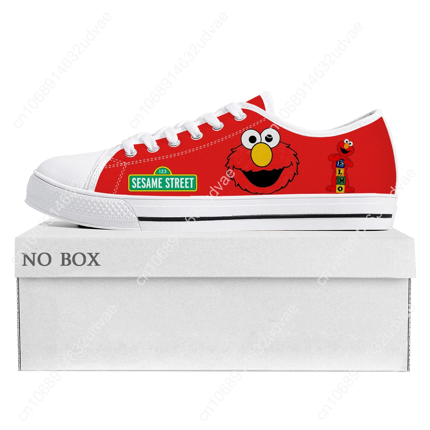 Sesame Street-Baskets basses de dessin animé Elmo pour hommes et femmes, chaussures de couple en toile pour adolescents, chaussures décontractées personnalisées, haute qualité