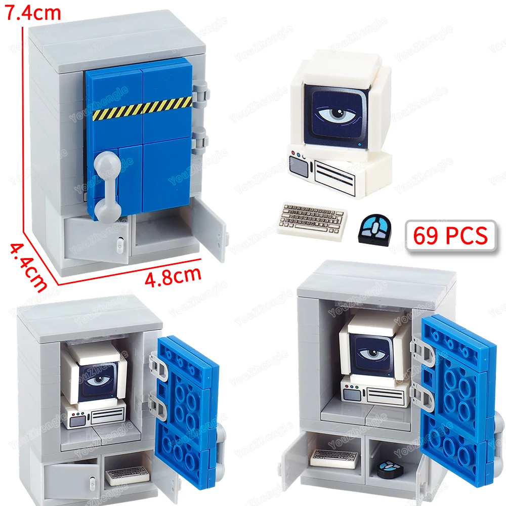 Game Time Iron Cabinet Data Computer Monster Building Block Assembly MOC Figures Scene Level Completion Matching Model Gift Toy