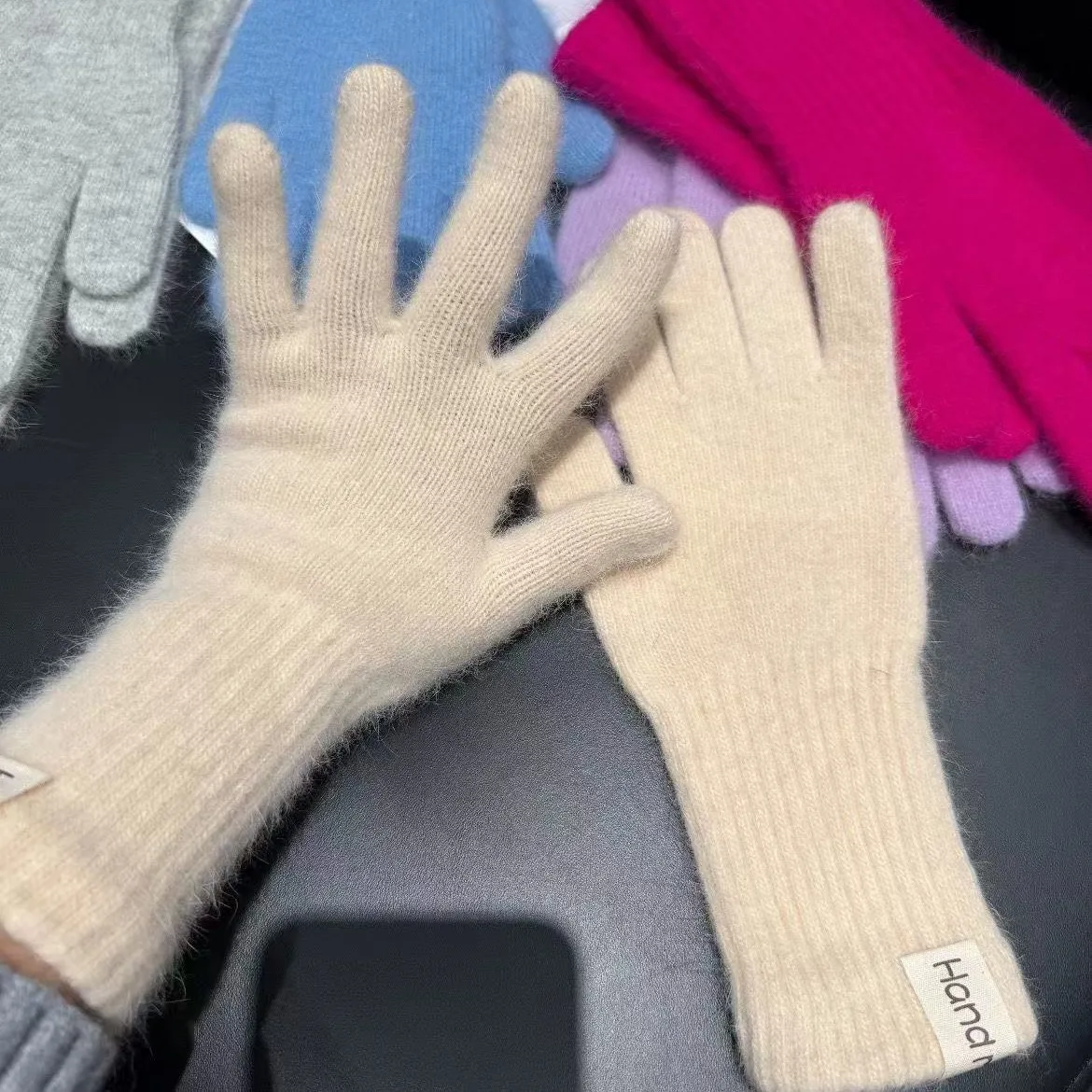 Women Wool Cashmere Gloves Cable Knit Touchscreen Finger Hole Winter Autumn Warm Wrist Length Classic Gloves Female