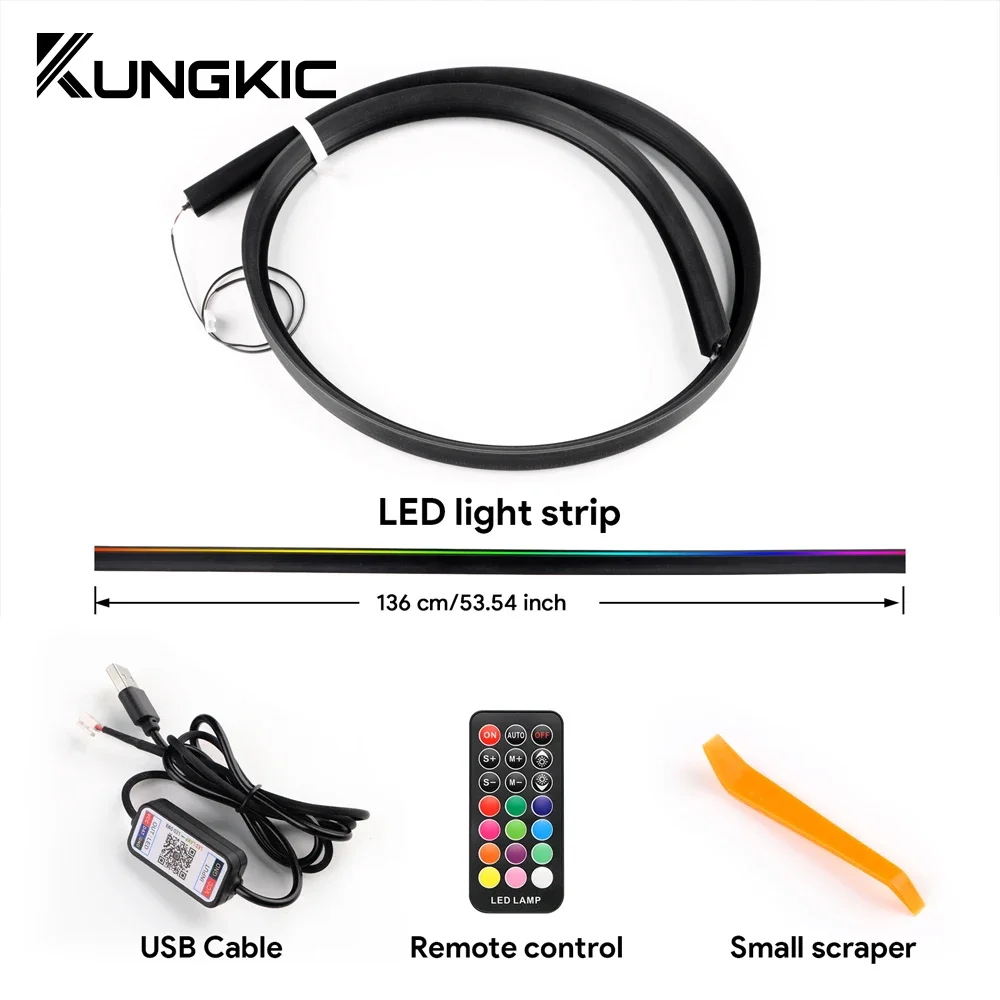 Front Windshield Car LED Ambient Strip 136cm Light For Tesla Model 3 Y 2019-2024 136cm RGB USB APP Control Remote Symphony Lamp