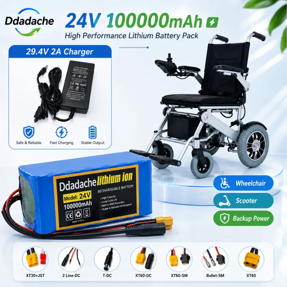 EU-Lokallager Polen Bestand 7S3P 24V 100Ah 18650 Wiederaufladbarer Lithium-Akku mit eingebautem BMS, inklusive 29,4V 2A Ladegerät, Hochleistungs-Ersatzakku für E-Bike, Moped, Elektroroller