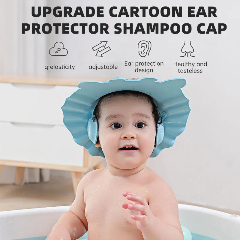 Baby Shampoo Eye Protection Ear Protection Silicone Shampoo Cap Cartoon Fawn Print Baby Shower Cap Waterproof Bath Shampoo Cap