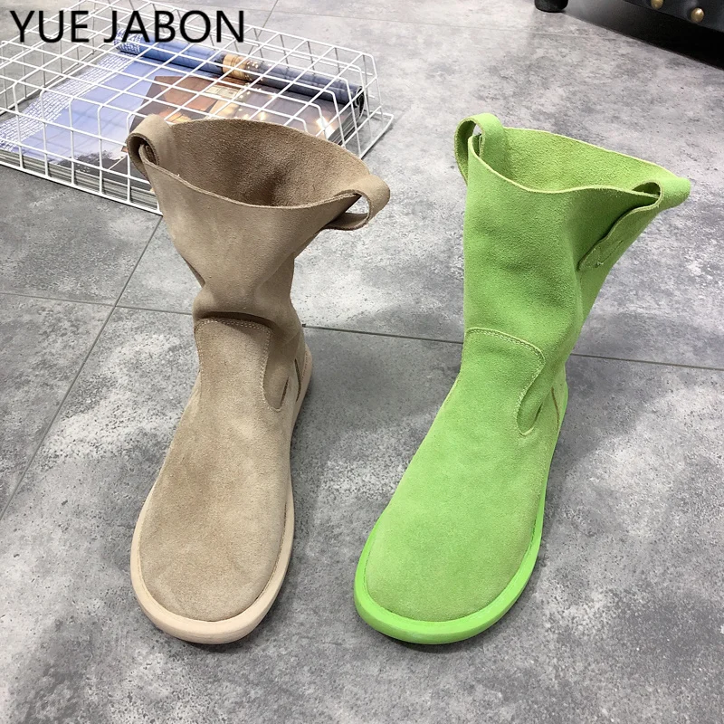 Soft Real Leather Womens Boots Suede Flat Short Boots Slip on Low Heel Casual Ladies Shoes Autumn Comfort Ankle Boots Zapatos