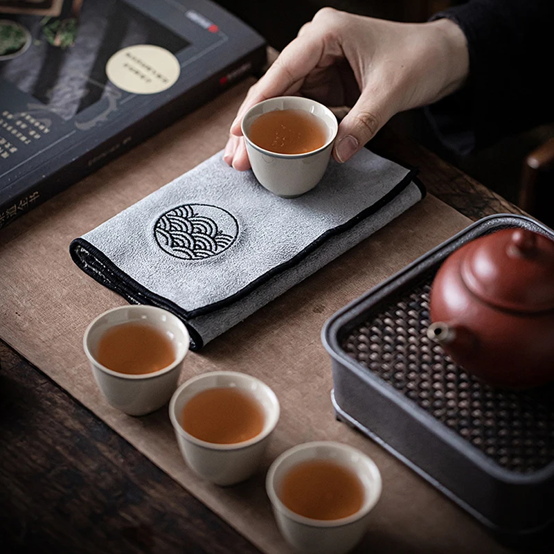 F】Water Absorption Tea Towel Tea Cloth Thickened Coffee Table Cloth Zen Teaware Towel Cotton Linen Rag Pad Tea Table Accessories