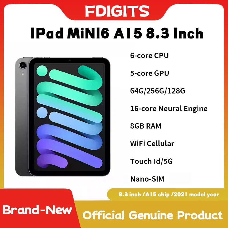 2021 IPad Mini 6 A15 8.3Inch 64G/128G/256G WiFi Cellular Touch ID,Original 6-core CPU 5-core GPU 16-core Neural Engine