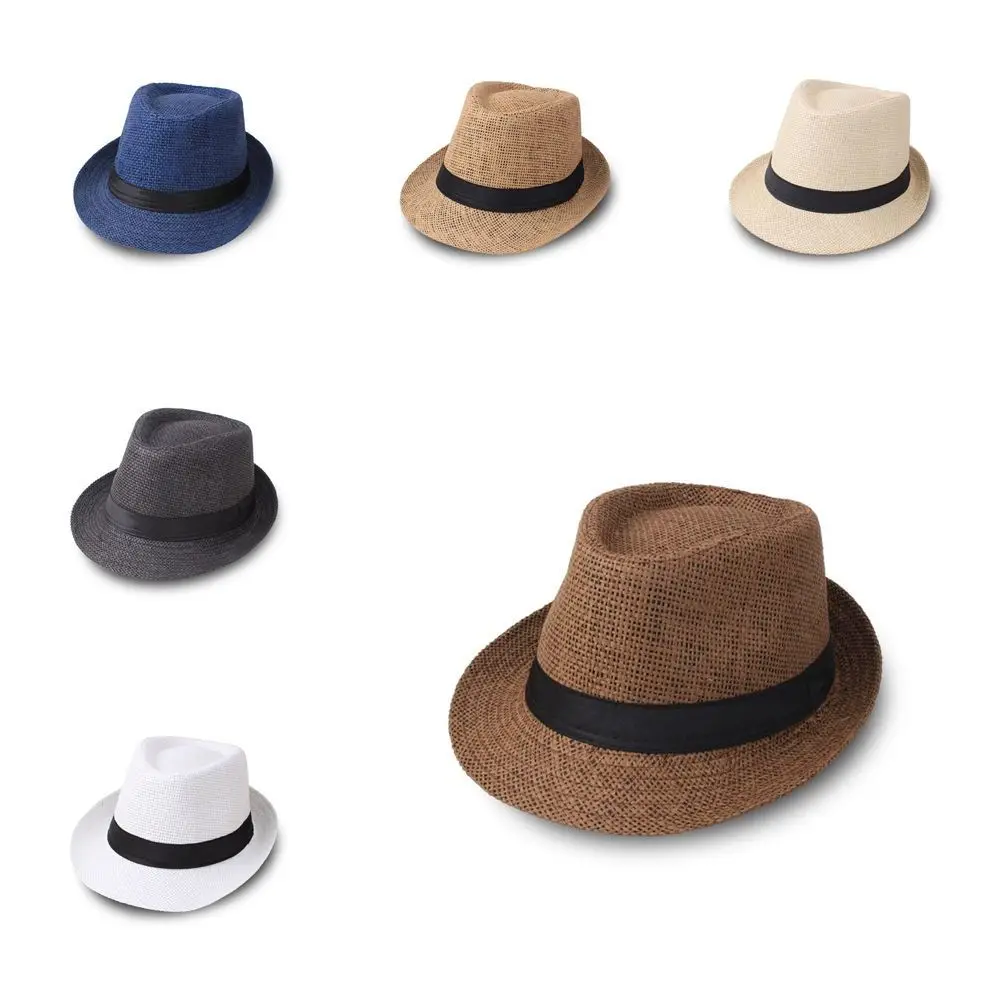 Cool Vintage Men Straw Hat Sun Protection Gentleman Cowboy Jazz Cap Casual Wide Brim Panama Cap Beach