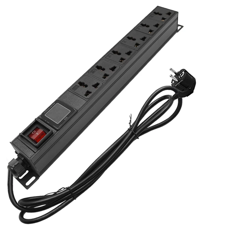 

Network Cabinet Rack Smart Power Strip Power Distribution Unit 6 Extension Socket with Ampere/Volt/Watt Digital Display Meter