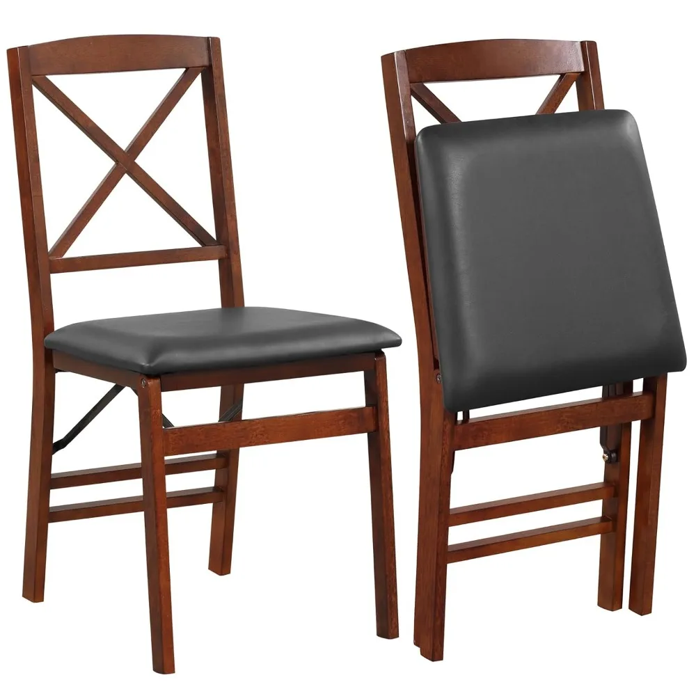 

Folding Dining Chairs Set of 2, Wooden Kitchen Chairs with Padded Seat & X-Shaped Backrest, Foldable Armless Side, Customized