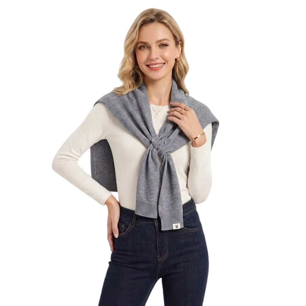 

Fashionable Solid Color Knitted Shawl Women's Outerwear Air Conditioned Room Shoulder Wrap Stylish OL Style Spring Summer Autumn