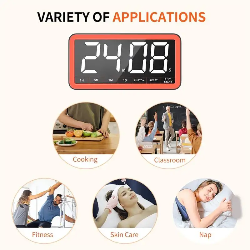 Large Display Kitchen Timer With 7.8” Extra Magnetic LED with 4 Alarms Countdown Count Up Digital Timer For Cooking Classroom