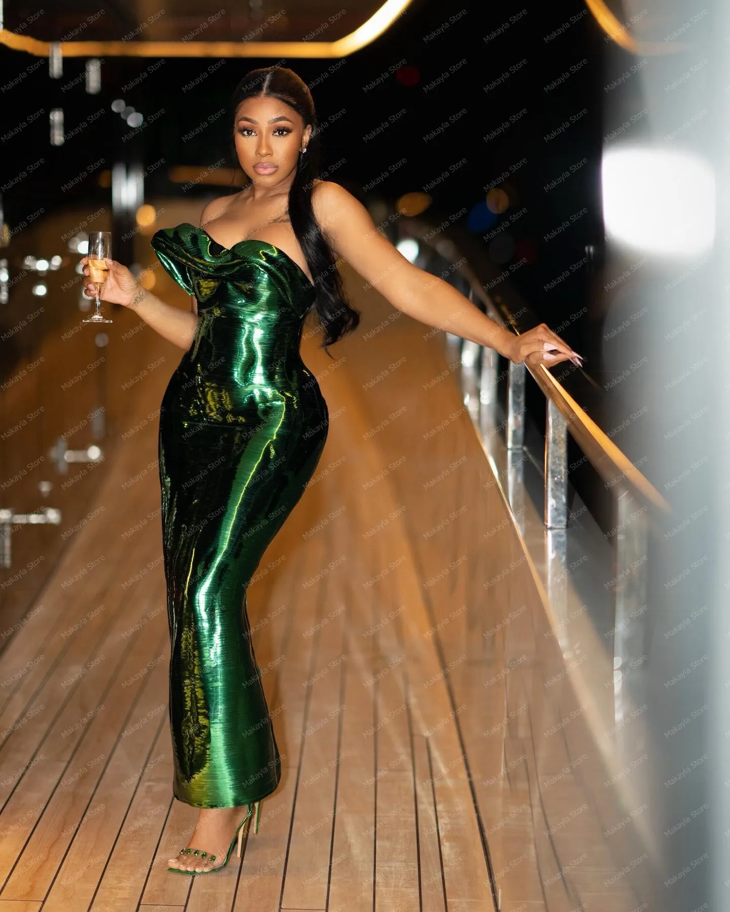 Stunning Green Mermaid Evening Dresses Red Carpet Celebrity Dress Strapless Aso Ebi Style Black Girls Formal Prom Party Dress