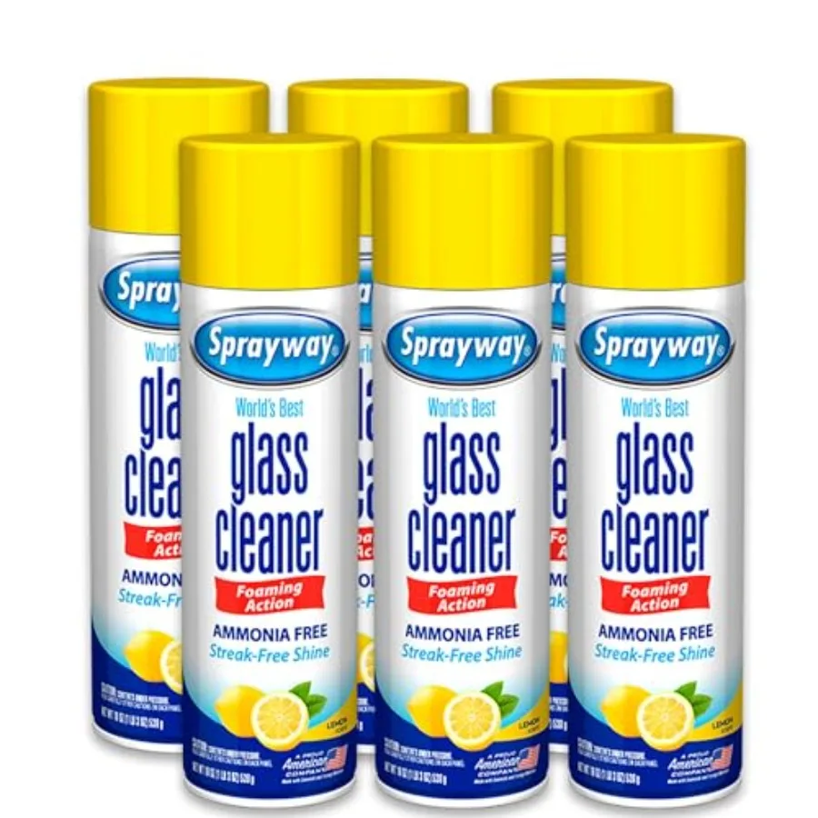 

Glass Cleaner Lemon Scent Foaming Aerosol Spray, 19oz, Pack of 6 Ammonia-Free, Streakless, Fast-Acting Cleans and Polishes Glas