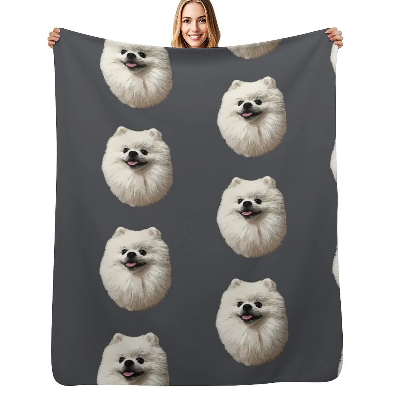 

Pomeranian Cute White Puppy Dog Throw Blanket Soft Plaid blankets ands Sofas Camping Blankets