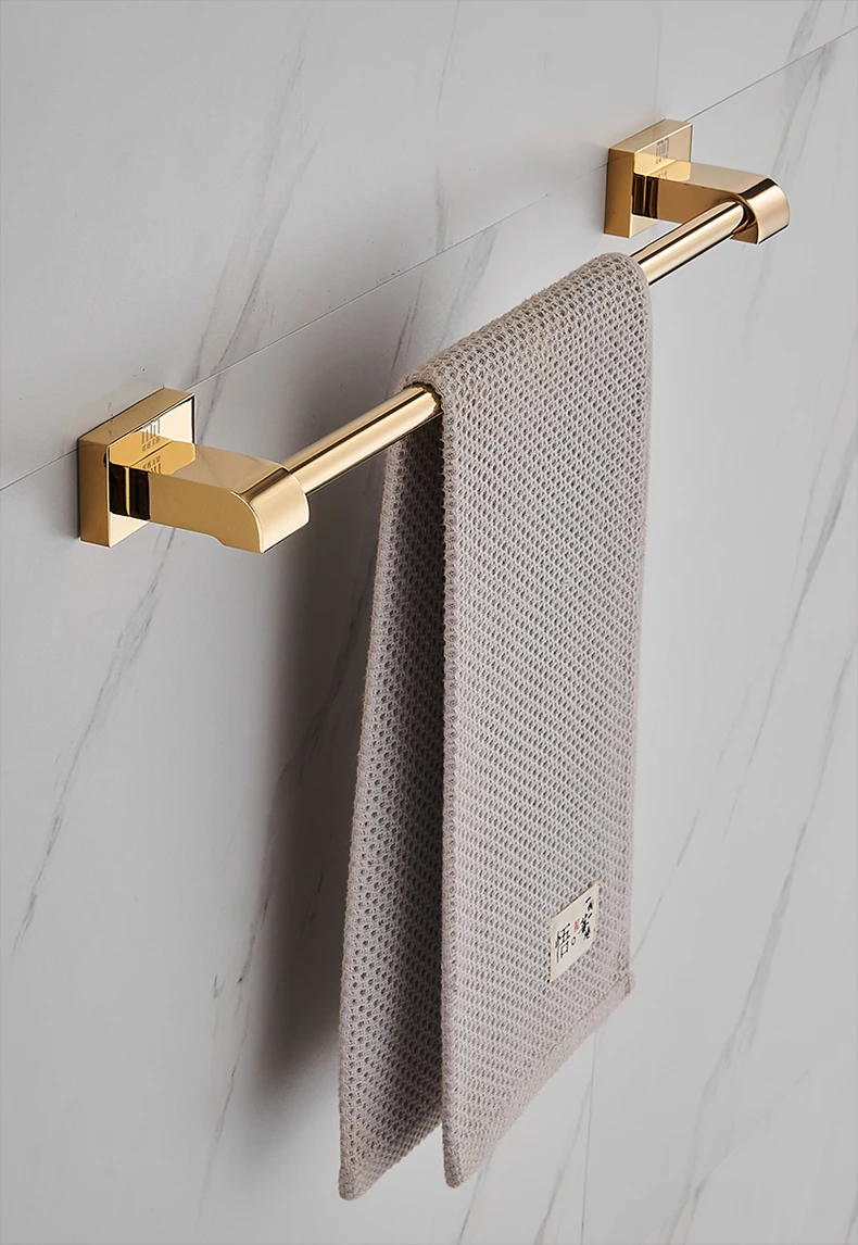 

Korean Style All Copper Bathroom Towel Bars, Net Weight 476g Golden Towel Rack, No Drilling Install for Home and Hotel Decoratio