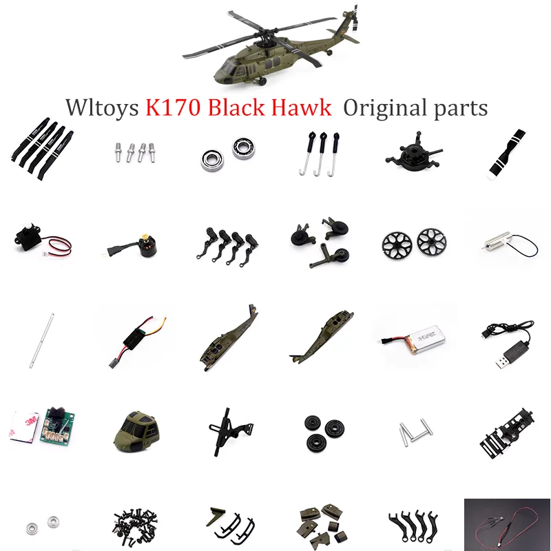 

Wltoys K170 Black Hawk Helicopter Original Parts Bearing Propeller Light Link Shell Tail Motor Receiver Screw Parts