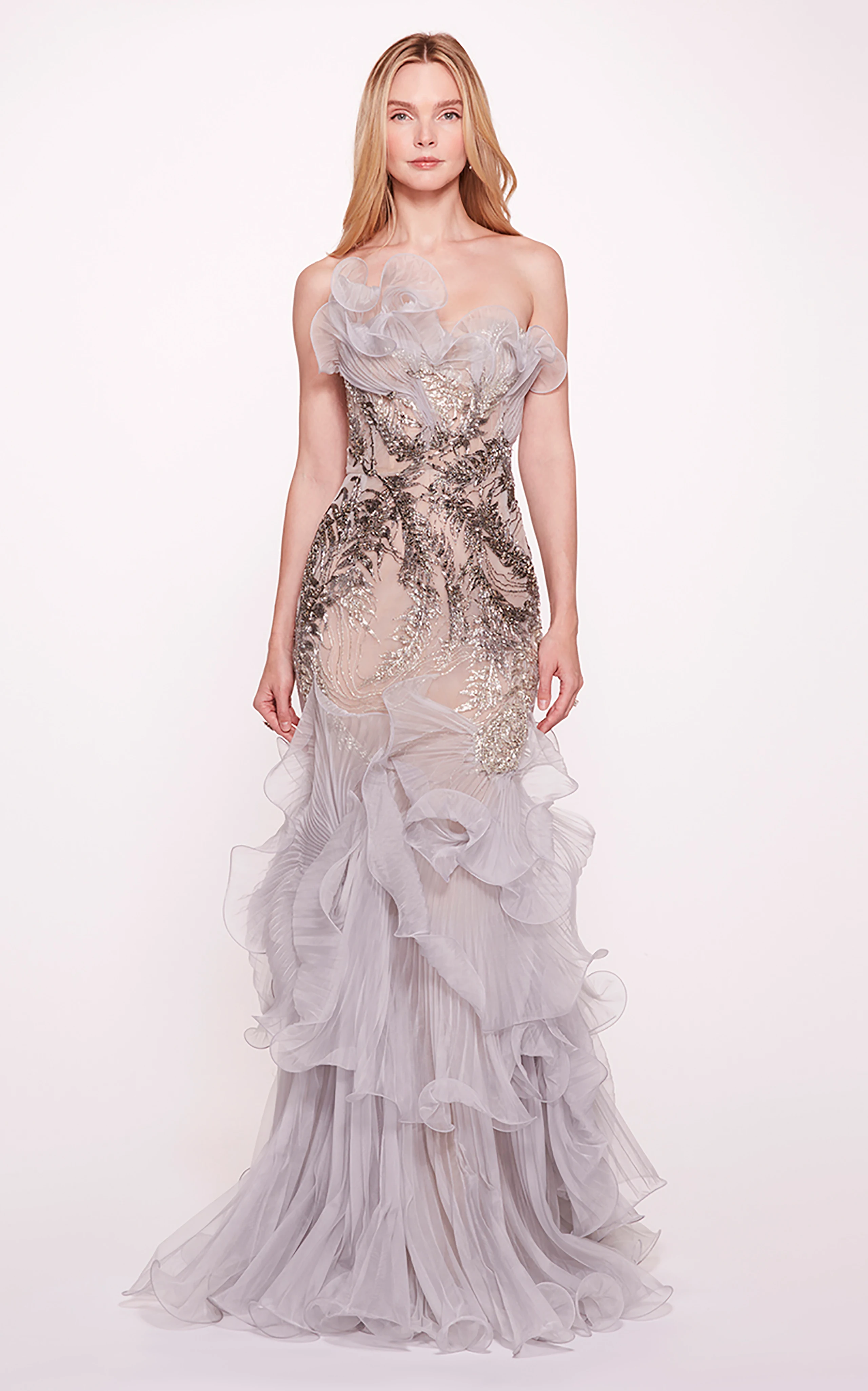 L376 Marchesa Fashion Gray Organza Beaded Mermaid فساتين السهرة vestidos de fiesta  فساتين سهره evening dresses