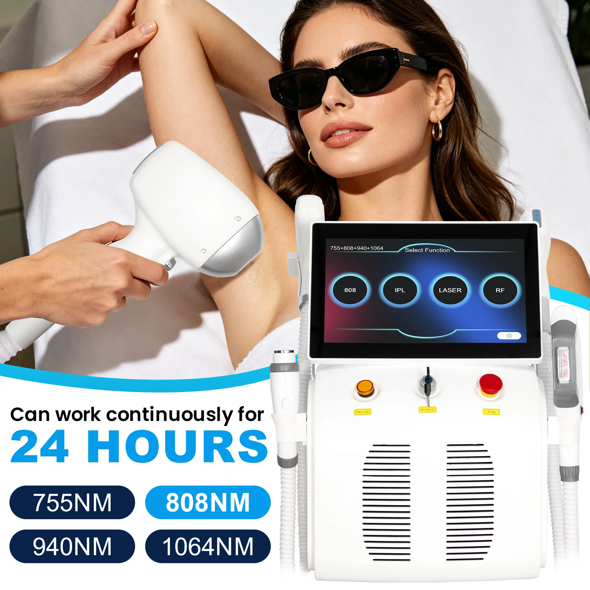 4-in-1 Diode Laser Hair 10-Bar 5000W FAC Removal Machine Pico Tattoo Removal IPL Skin Rejuvenation RF Anti-Aging Beauty Device